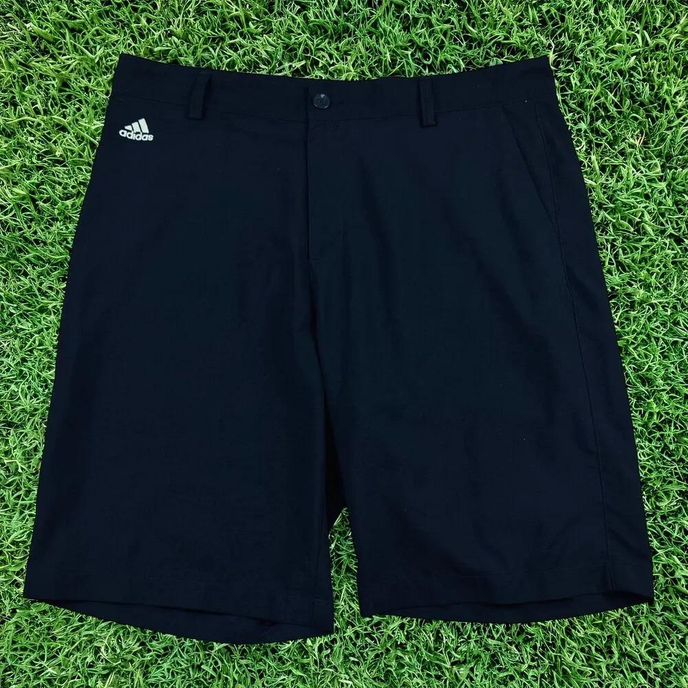 Adidas Men's ClimaLite Black Chino Flat Front 3-Stripe Logo Golf Shorts Size 34